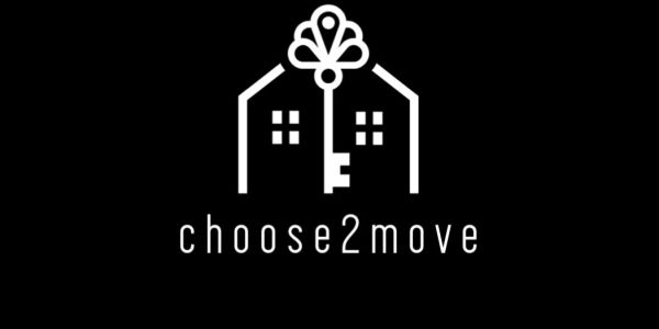 Logo with a key and house outline and text 'choose2move'.