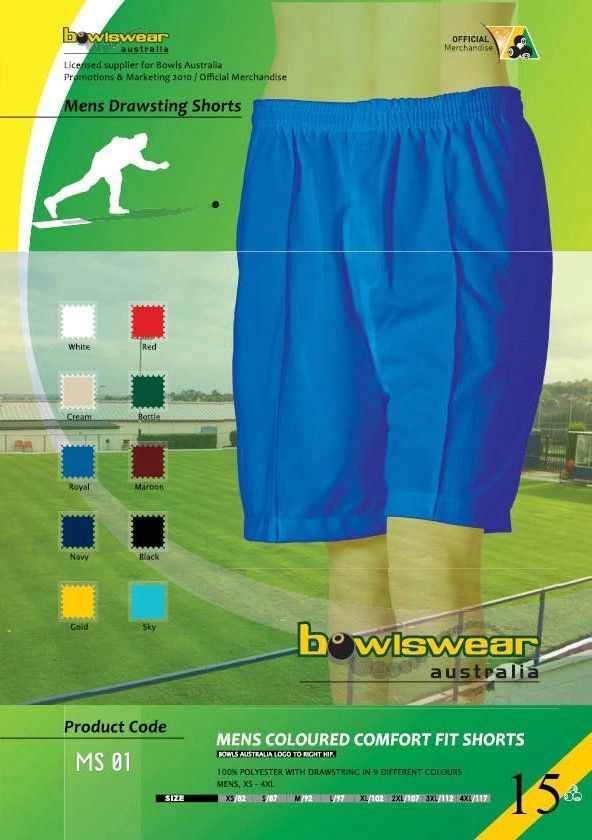 Bowlswear Australia Drawstring Shorts BA logo lawn bowls shorts