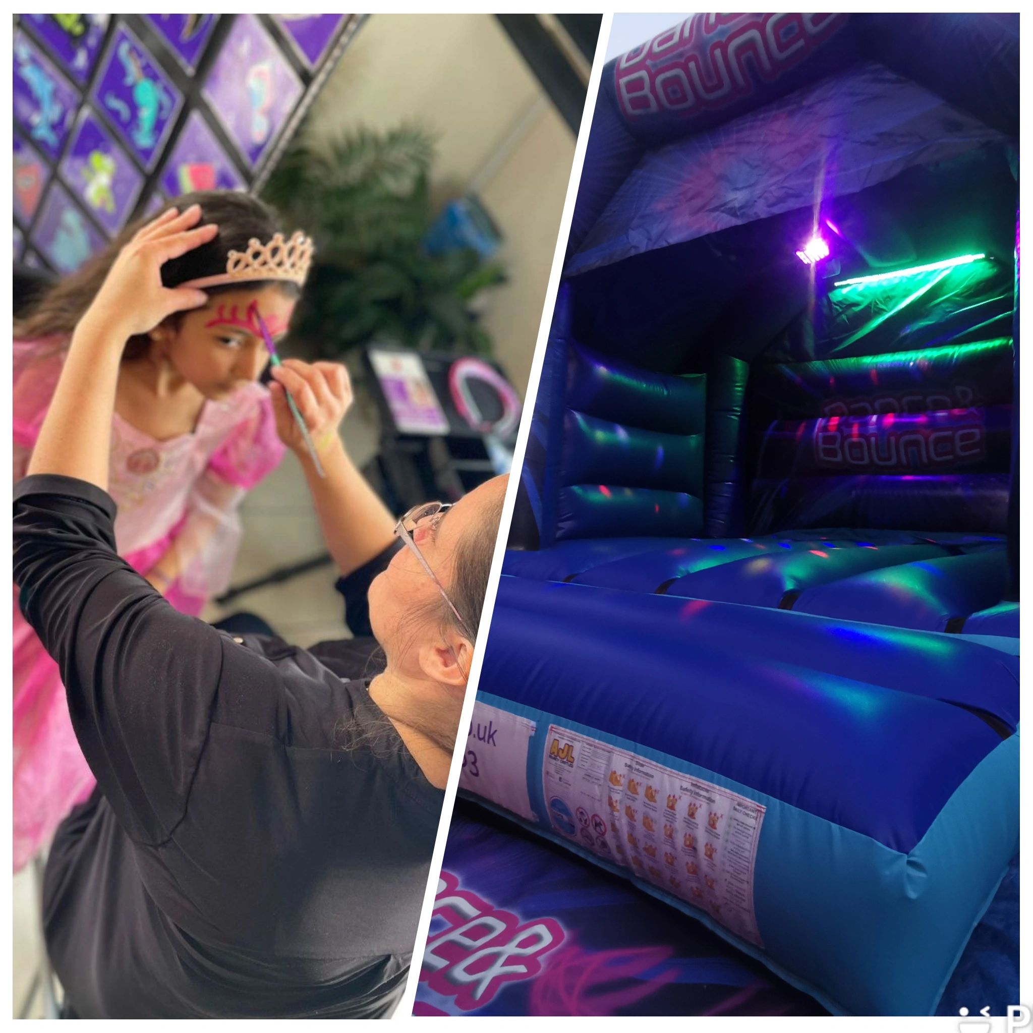 2 hrs Face Painting, Glitter Bar & Disco Bouncy Castle, JBL Partybox Hire.