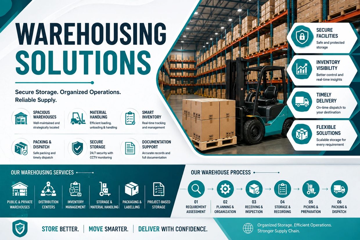Infographic showcasing warehousing solutions and services.