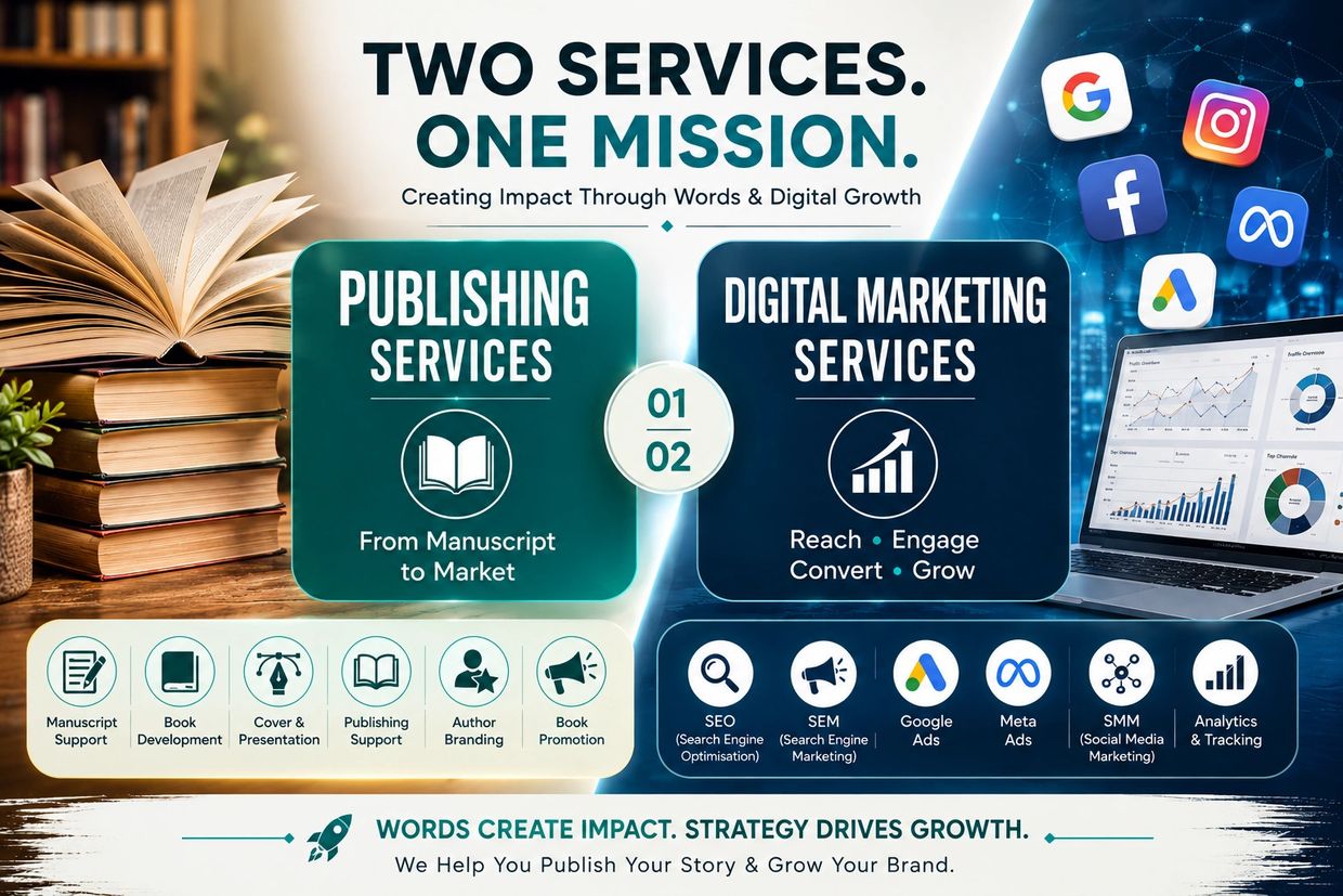 Publishing and digital marketing services to create impact through words and digital growth.