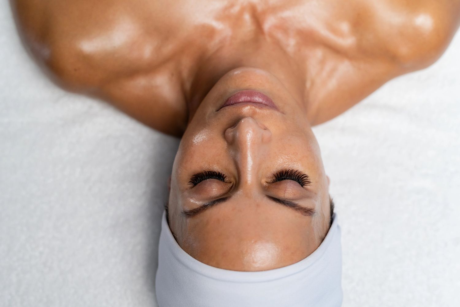 Woman relaxing after a facial.
