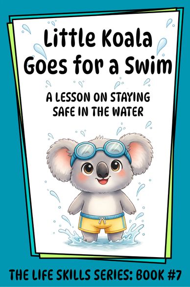 Children's book cover with a koala learning water safety.