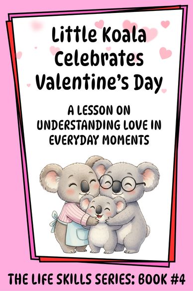 Cute koala family celebrates Valentine's Day with love and togetherness.