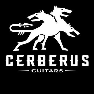 Logo of Cerberus Guitars with a three-headed dog design.