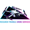 High-tech drone over a neon-lit triangular logo with text.