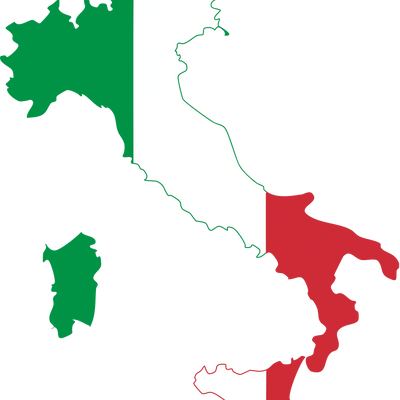 Map of Italy in colors of Italian Flag to represent the birthplace of Gelato