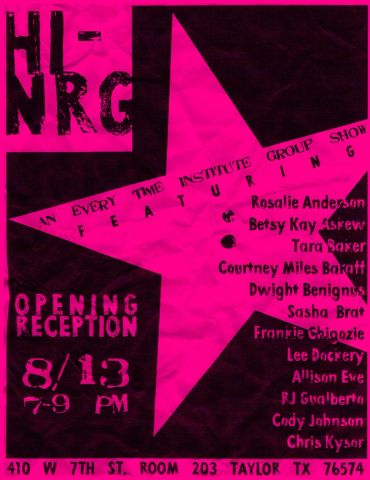 Poster for HI-NRG art show with event details.