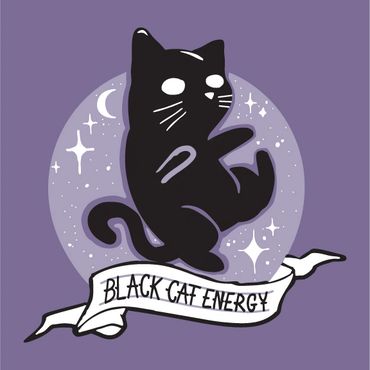 Rebecca Miller Illustration - Hand-drawn colored illustration of "Black Cat Energy". Fun and cute!