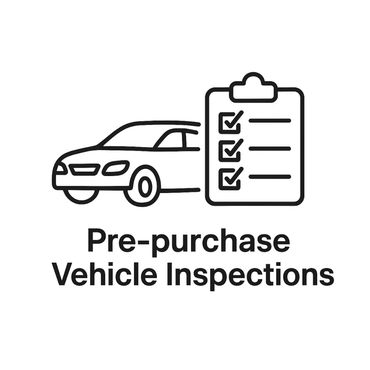 Icon of car with checklist for pre-purchase vehicle inspections.