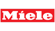 Miele logo in red and white.