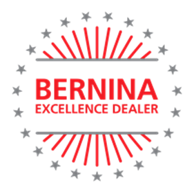Logo of Bernina Excellence Dealer with red and grey stars.