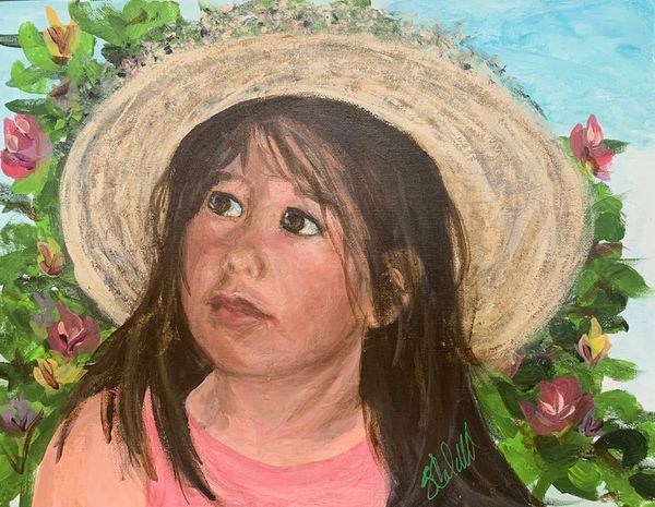 Painting of a young girl wearing a straw hat