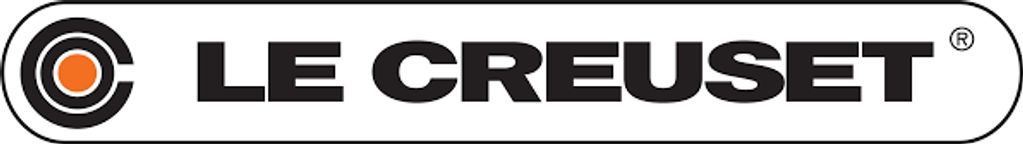 Le Creuset logo with concentric circles and bold text.