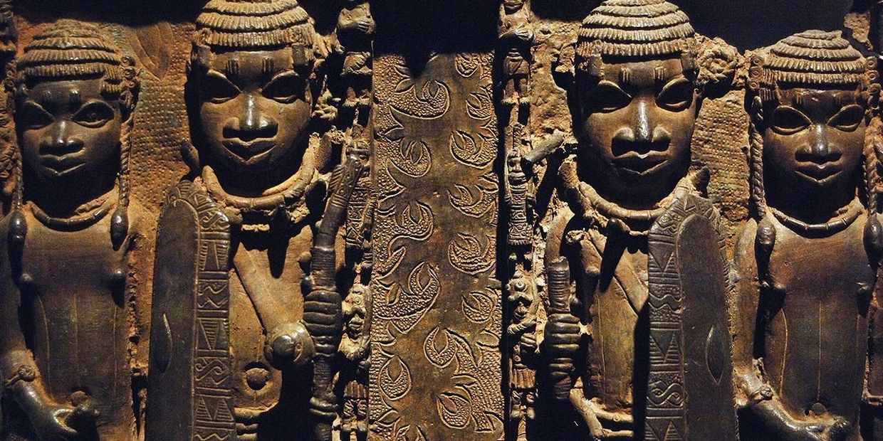 A Benin plaque depicting warriors.