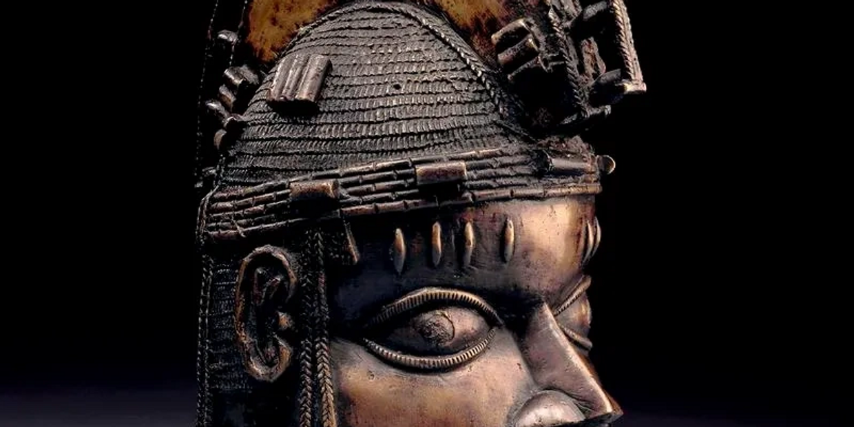 Brass Helmet worn during the Ododua ritual in honour the progenitor of the ruling dynasty in Benin.