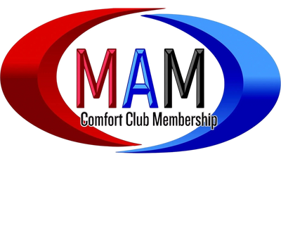 MAM logo red, blue, black letters