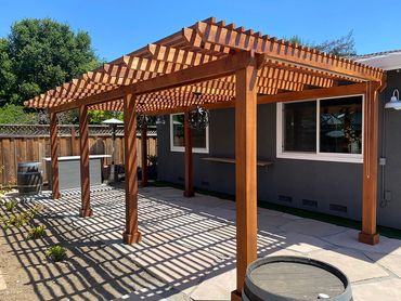 Newly installed pergola, angled view