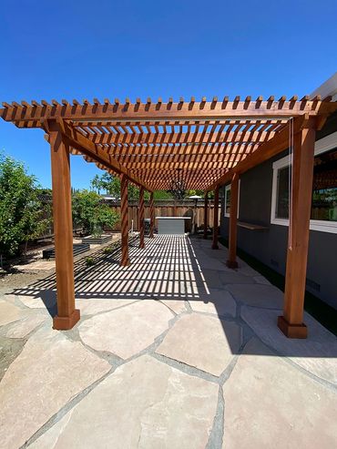 Newly installed pergola, side view