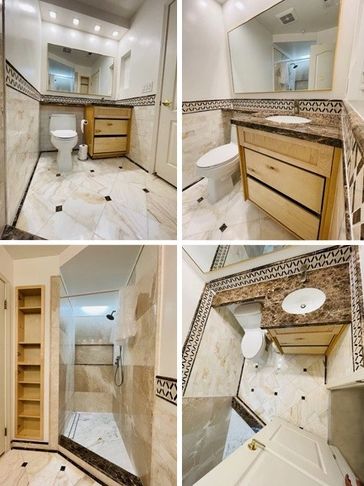 photo collage of the same remodeled bathroom