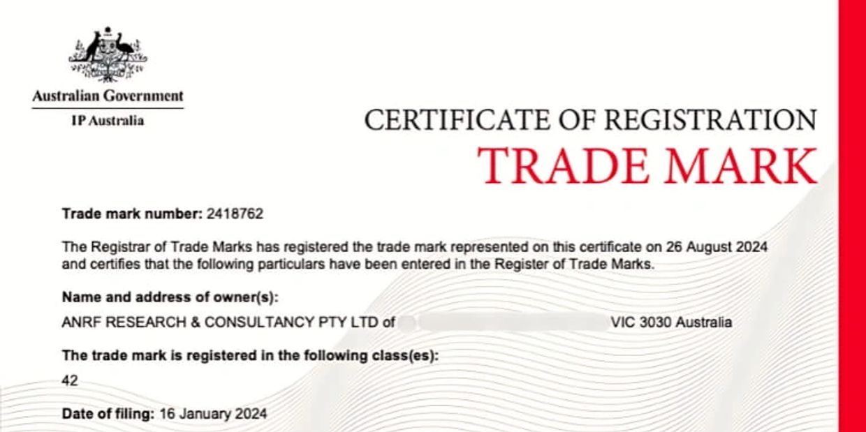 Certificate of Trademark Registration for ANRF's BRAD PPP Framework®.