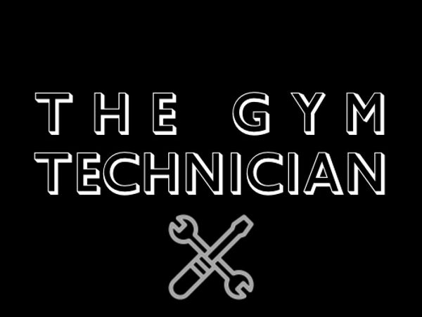 Logo with text 'The Gym Technician' and crossed wrench and screwdriver.