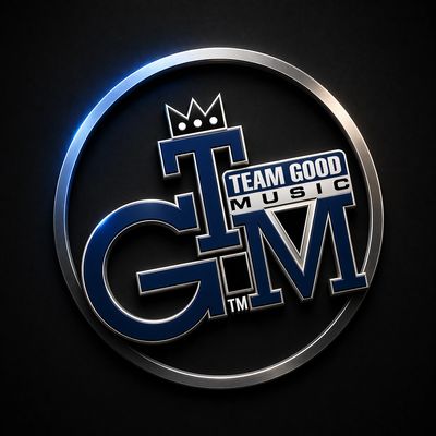 Logo of Team Good Music with a crown and metallic circle.