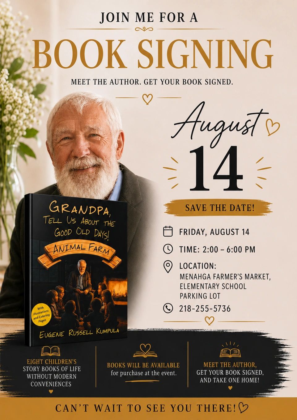 Book signing event with Eugene Russell Kumpula on August 14.