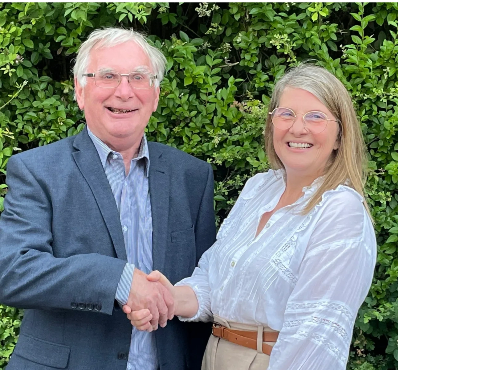 Cllr Dennis Willetts congratulates Sara Naylor, Conservative candidate
