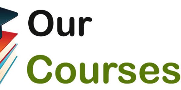 Illustration featuring stacked books and the text 'Our Courses'.