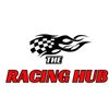 Logo of The Racing Hub with a flaming checkered flag design.