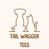 Minimalist logo of a dog and cat with 'Tail Wagger Tees' text.