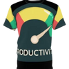 T-shirt featuring a colorful productivity meter graphic.