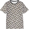 T-shirt with a metallic diamond plate pattern and black collar.