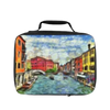 Colorful lunchbox with a Venice canal painting design.