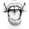 White t-shirt with a large black and white open mouth graphic.