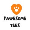 Logo with an orange heart and paw print, text 'PAWESOME TEES' in black.