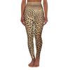 Woman wearing leopard print leggings with a high waist design.