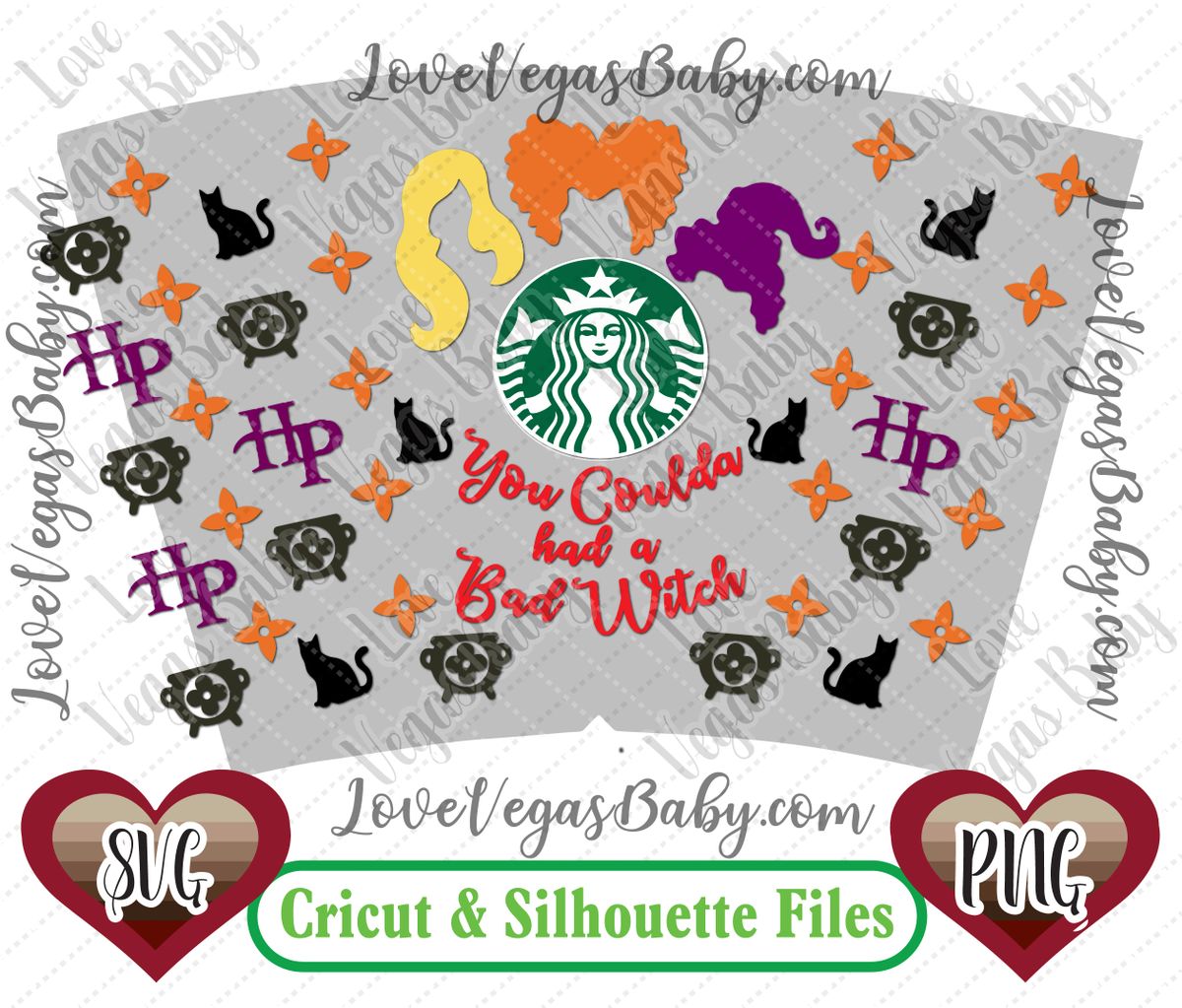 Download Hocus Pocus Starbucks Venti Cold Cup Seamless Wrap You Coulda Had A Bad Witch Svg Png PSD Mockup Templates