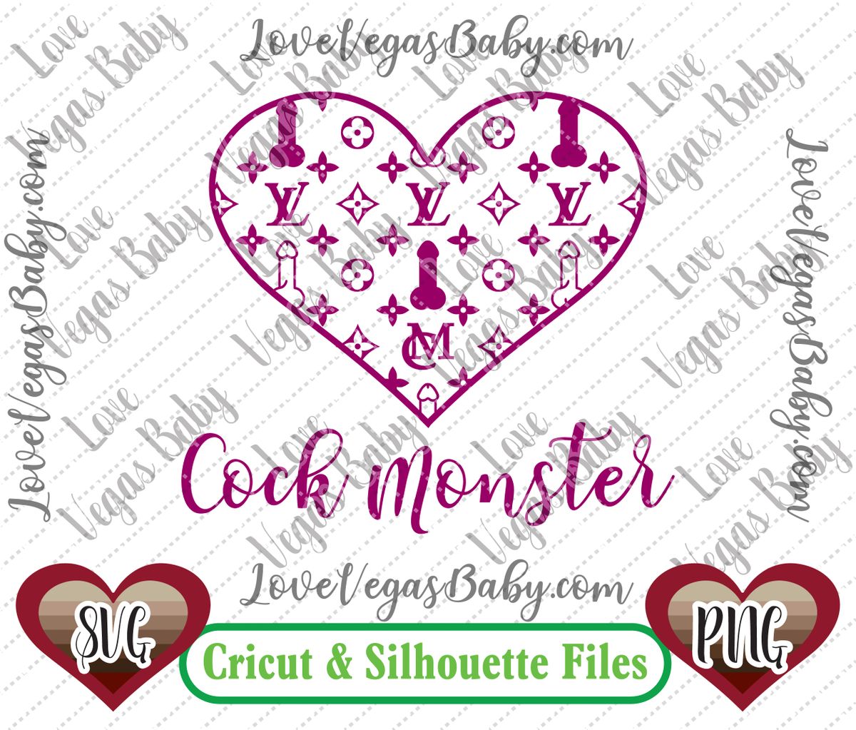 Download Cock Monster Louis Vuitton Inspired Pattern Heart Svg Png