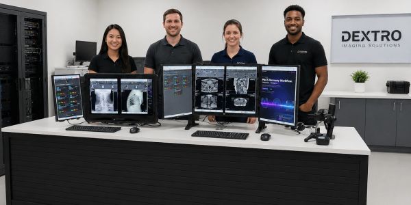 The Dextro Imaging Solutions team presents the RADCOM Compact and RADCOM NextGen portable radiology workstations, featuring integrated diagnostic displays, high-performance computing, and seamless PACS connectivity for teleradiology, remote reading, and enterprise imaging environments.