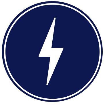 White lightning bolt symbol inside a blue circle with double border.