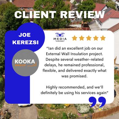 Client review praising Ian's excellent and professional insulation work despite weather delays.