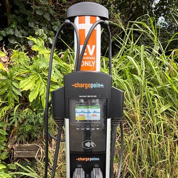 ChargePoint electric vehicle charging station outdoors.