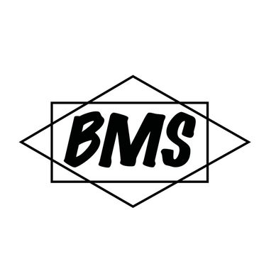 Black BMS letters inside two overlapping diamond shapes on white background.