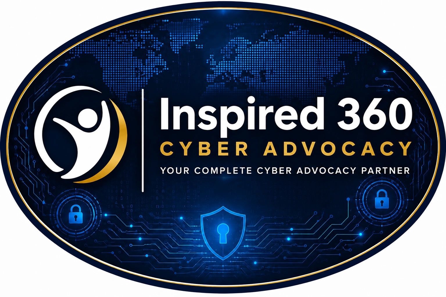 Inspired 360 Cyber Advocacy logo with digital security theme.
