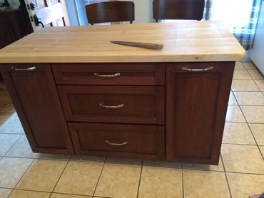 Custom Shaker style kitchen island with heirloom butcher block top 