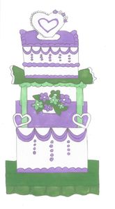 This graphic is based off of a real tiered cake and decorations I did for a Michaels'  course.