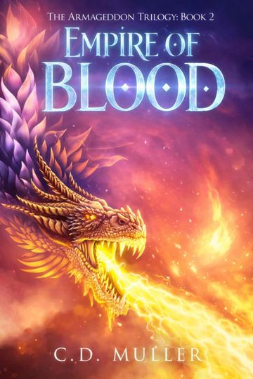 A fierce dragon breathing fire on the cover of "Empire of Blood."