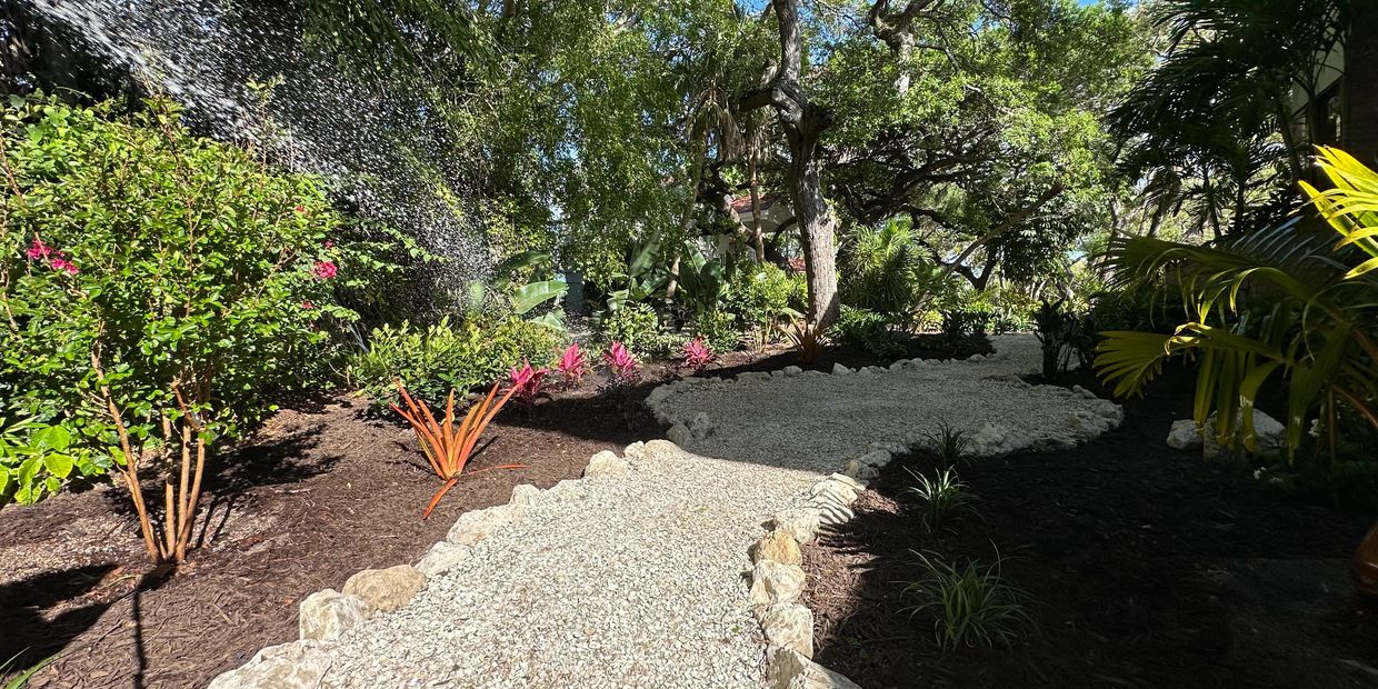 Shell pathway leading through garden